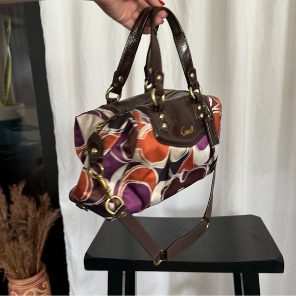 COACH ✨💜🧡 retro designer Ashley Scarf  print, medium size satchel purse - Picture 9 of 16